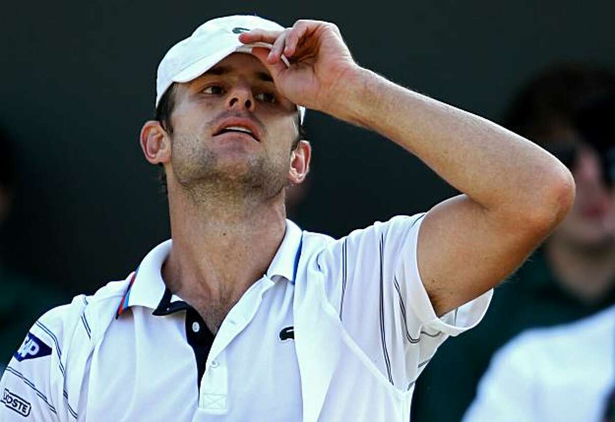 LONDON, ENGLAND - JUNE 28: Andy Roddick of USA reacts during his match against Yen-Hsun Lu of Taipei on Day Seven of the Wimbledon Lawn Tennis Championships at the All England Lawn Tennis and Croquet Club on June 28, 2010 in London, England.