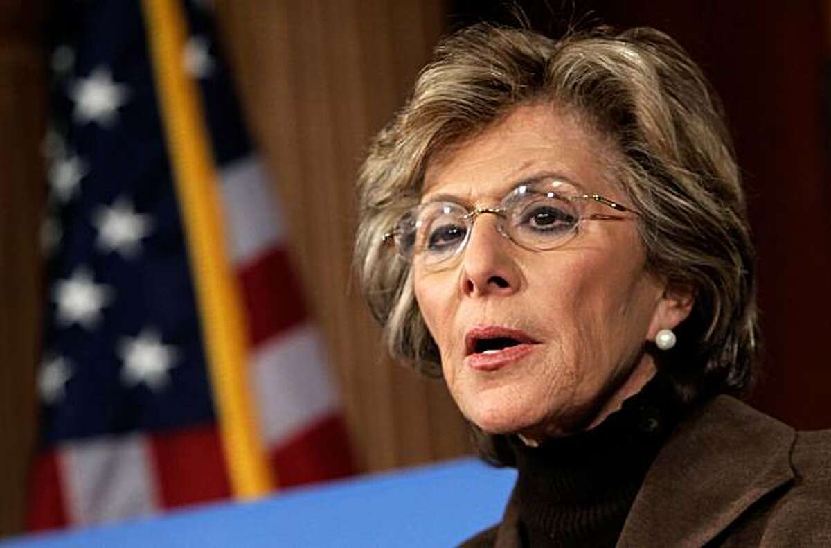 WASHINGTON - FEBRUARY 04: U.S. Sen. Barbara Boxer (D-CA) speaks during a news conference on Capitol Hill February 4, 2010 in Washington, DC. Sen. Boxer and Sen. James Webb (D-VA) introduced the Taxpayer Fairness Act, which would impose a 50% excise tax on employees who receive a bonus larger than $400,000 at firms that took $5 billion or more in Troubled Asset Relief Program (TARP) funds.