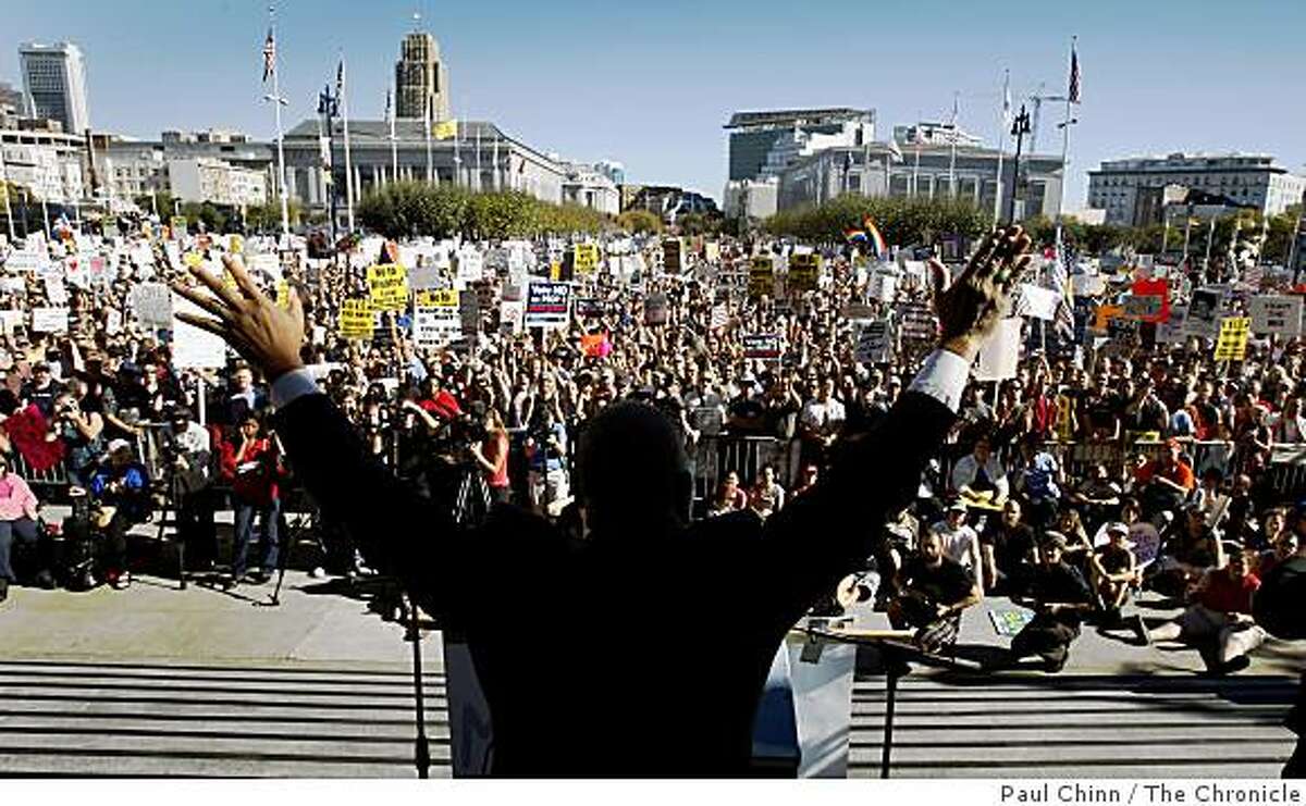 The Rev. Amos Brown ignited a crowd of thousands with a fiery speech at a City Hall rally denouncing the passage of Prop. 8 in San Francisco, Calif., on Saturday, Nov. 15, 2008. "I am a Baptist but I am not a bigot," the former San Francisco supervisor proclaimed.