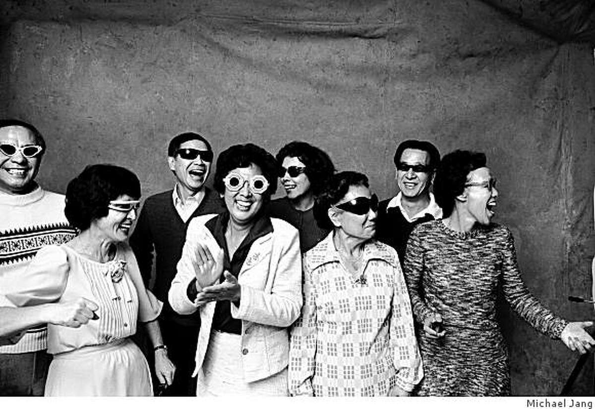 In 1973, Michael Jang photographed his aunts, uncles and grandmother (third for the right) wearing shades and dancing to Devo. It's one of Jang's family photographs on view at University High School in San Francisco.