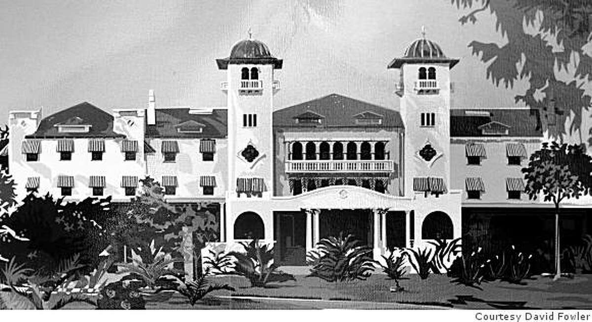 Photo copied from a postcard of the Byron Hot Springs Hotel in Byron Calif., 1914.