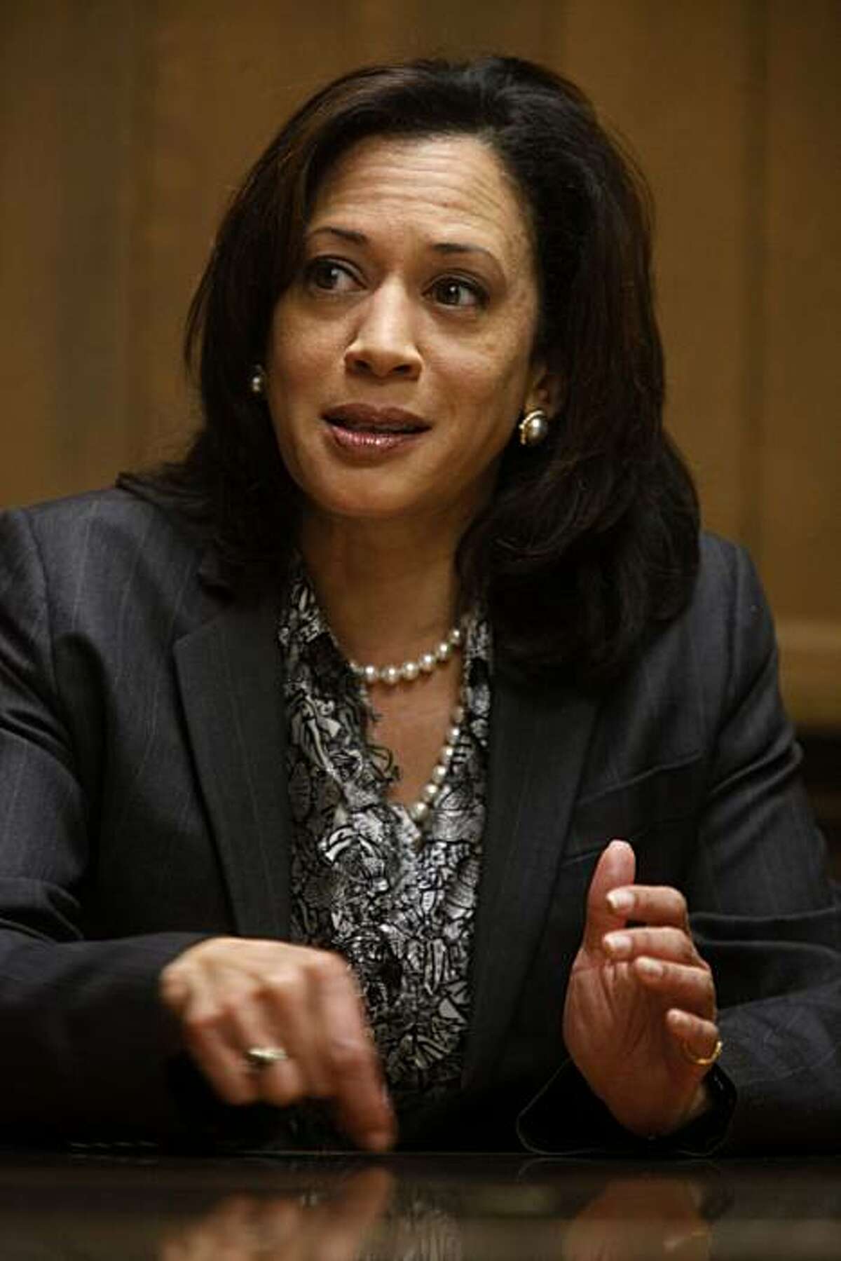 San Francisco District Attorney Kamala Harris, who is running for state Attorney General, speaks with the San Francisco Chronicle editorial board at the Chronicle on Thursday April 22, 2010 in San Francisco, Calif.