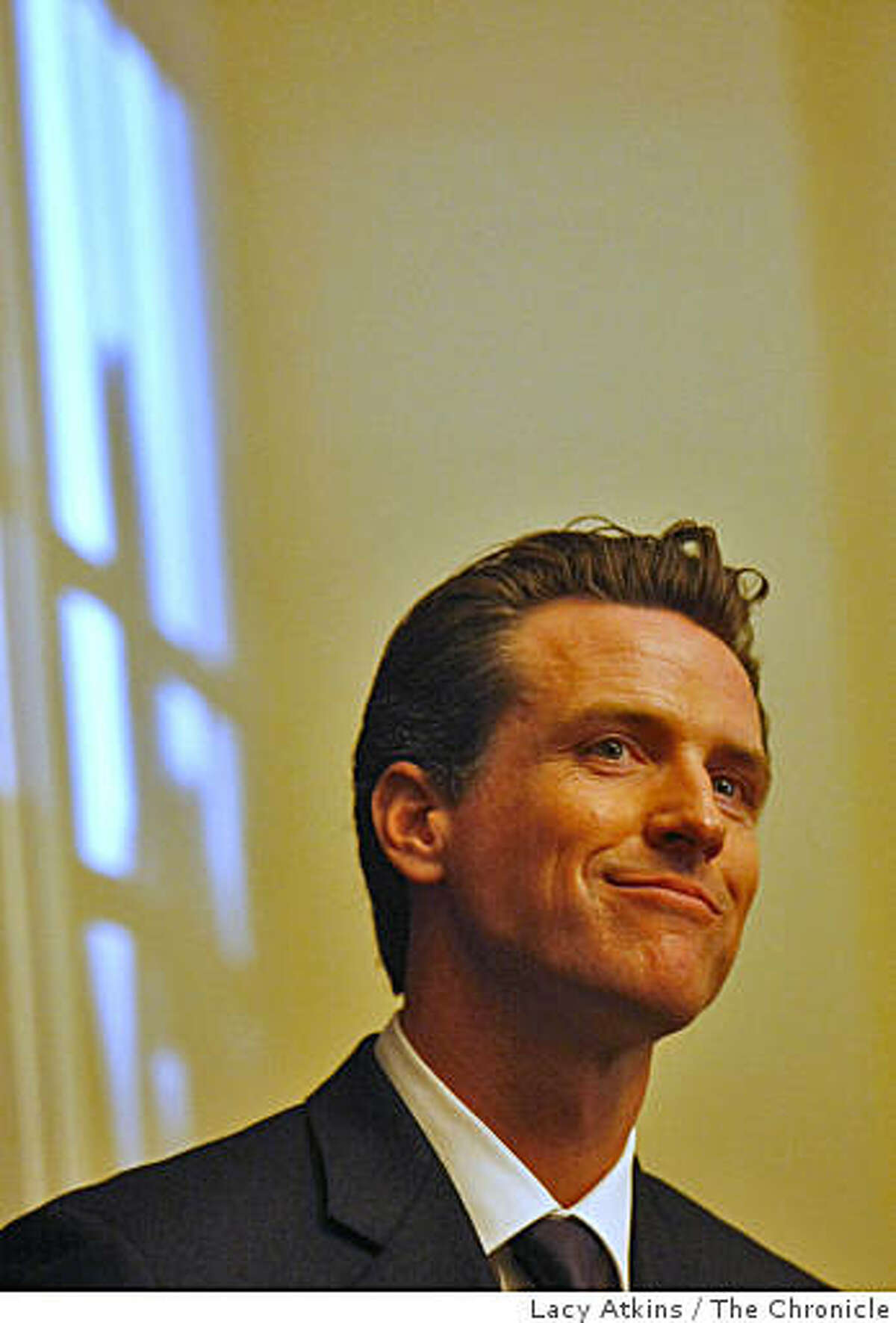 Mayor Gavin Newsom speaks as one of the guests for up and coming young political figures at the Time magazine breakfast as part of the Democratic National Convention, Tuesday Aug.26, 2008, in Denver, Colorado.