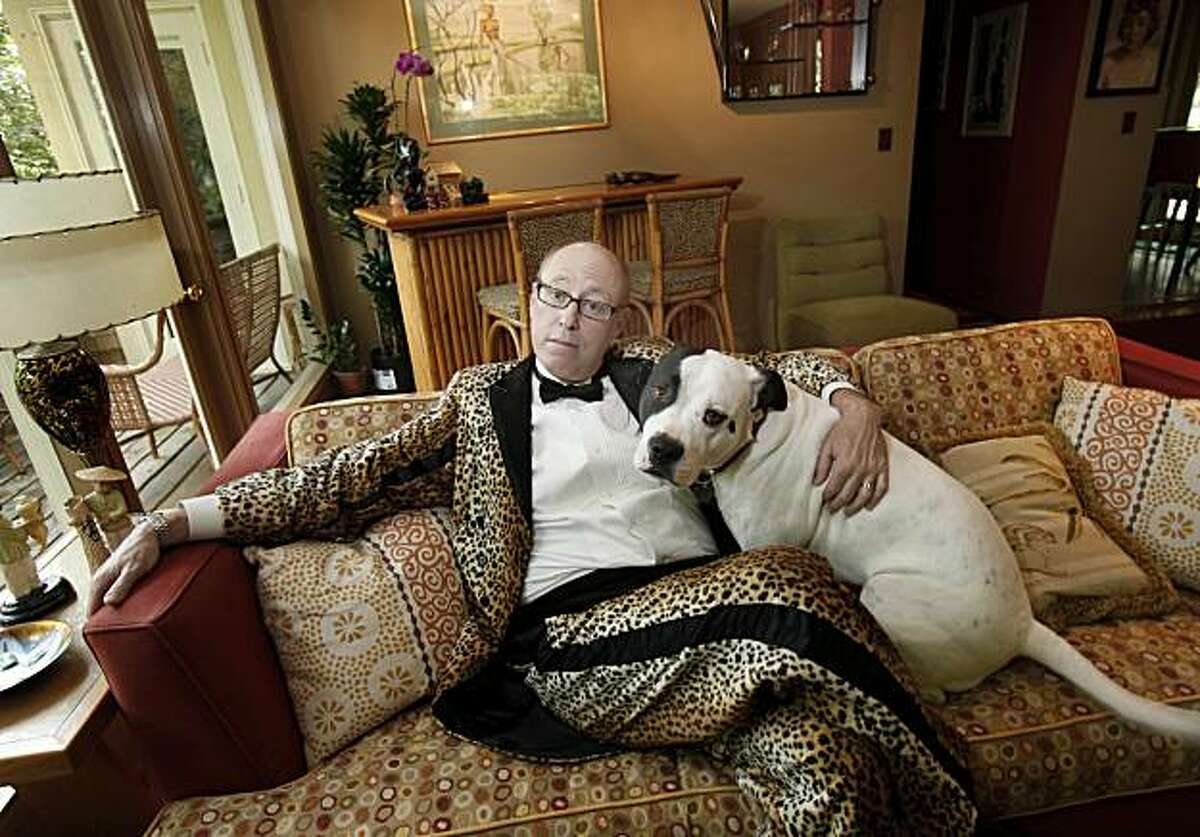 Dick Bright and Dottie on the couch in their 1960's Jetson's style home. Bandleader Dick Bright now lives in the suburbs in Greenbrae, Calif. with his wife and cuddly American Bulldog named Dottie April 27, 2010.