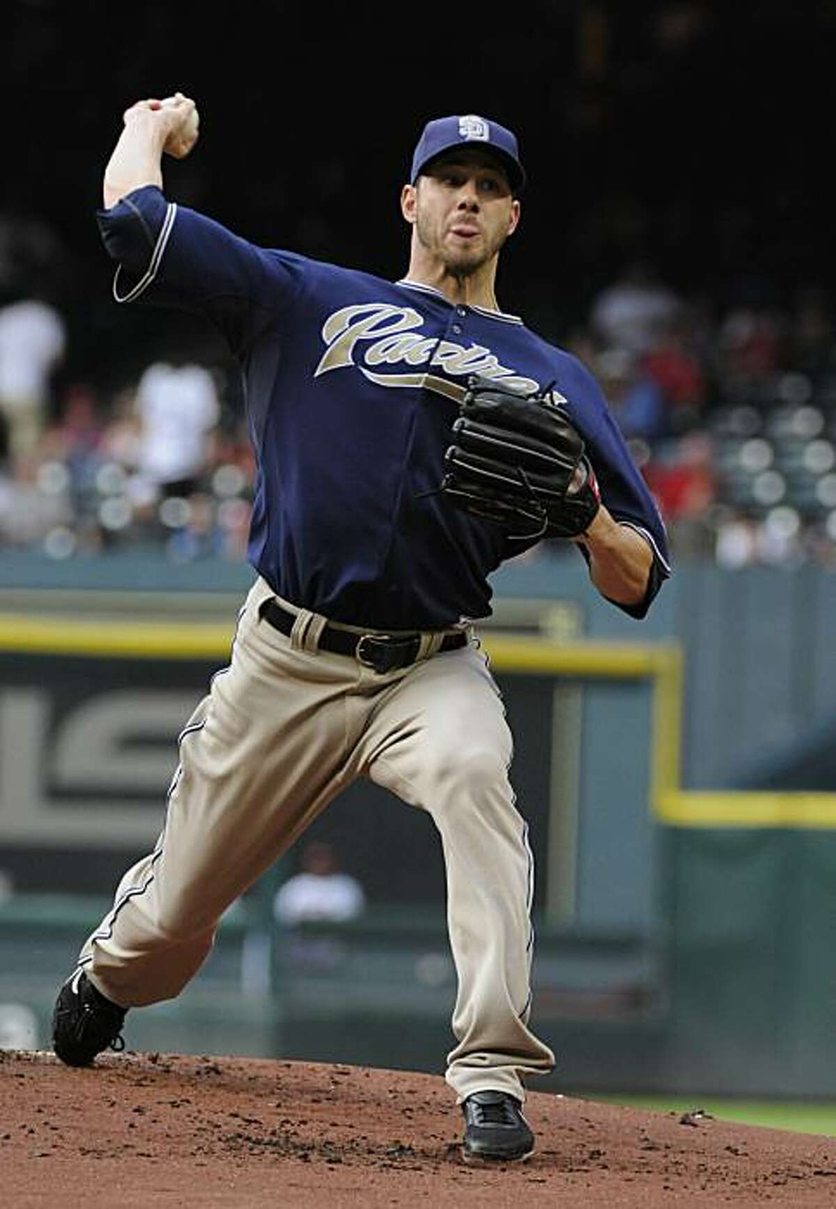 San Diego Padres' Jon Garland delivers a pitch in the first inning against the Houston Astros in a baseball game Saturday, May 8, 2010, in Houston.