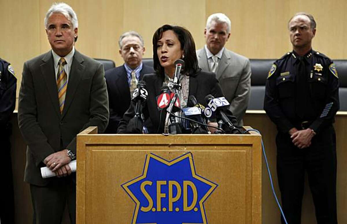 Under Harris' watch, SFPD lab tech suspected of stealing drugs While Harris was SF's district attorney, her office had several issues with the reliability of tests from the police department's lab. One of the largest scandals of this type was when a lab technician was arrested in 2010 on suspicion of stealing drugs seized as evidence in several criminal investigations. Harris' office was aware of the scope of this problem in the police department's drug lab months before the issue became public, but while addressing the issue public, Harris made it clear that these issues happened in the police department's lab and not her office. In this file photo from Tuesday, March 9, 2010 Harris addresses the press about the investigation into the stolen drugs.