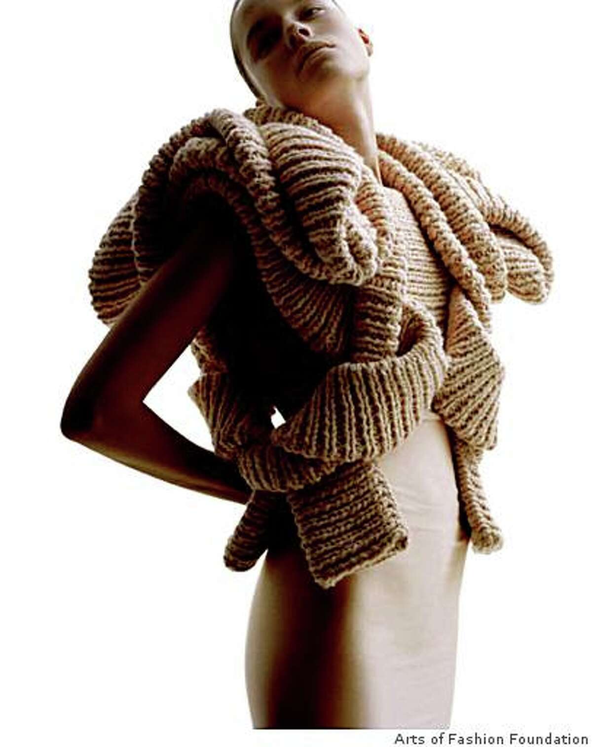 A sculptural knitted sweater by Stockholm knitwear designer Sandra Backlund who will teach a master class at the Oct. 25-29 Arts of Fashion Foundation fashion event in S.F.
