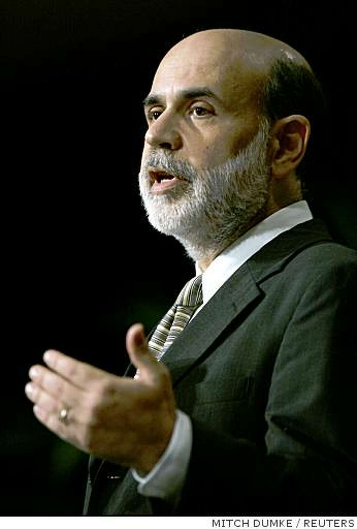 U.S. Federal Reserve Chairman Ben Bernanke speaks to the National Association for Business Economics (NABE) about the current state of the economy in Washington, on Tuesday, Oct. 7, 2008.