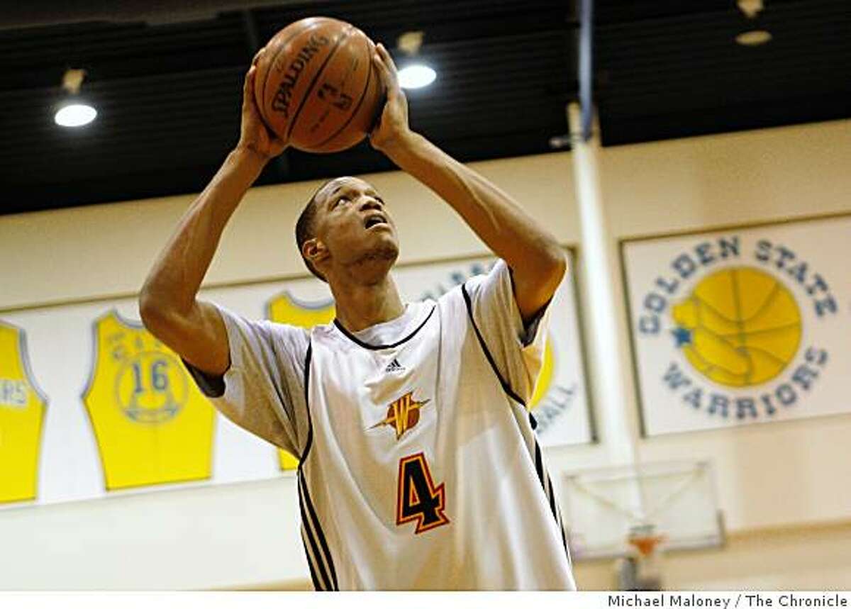 Warriors forward Anthony Randolph shoots during practice at the Warrior training facility in Oakland, Calif., on October 2, 2008.