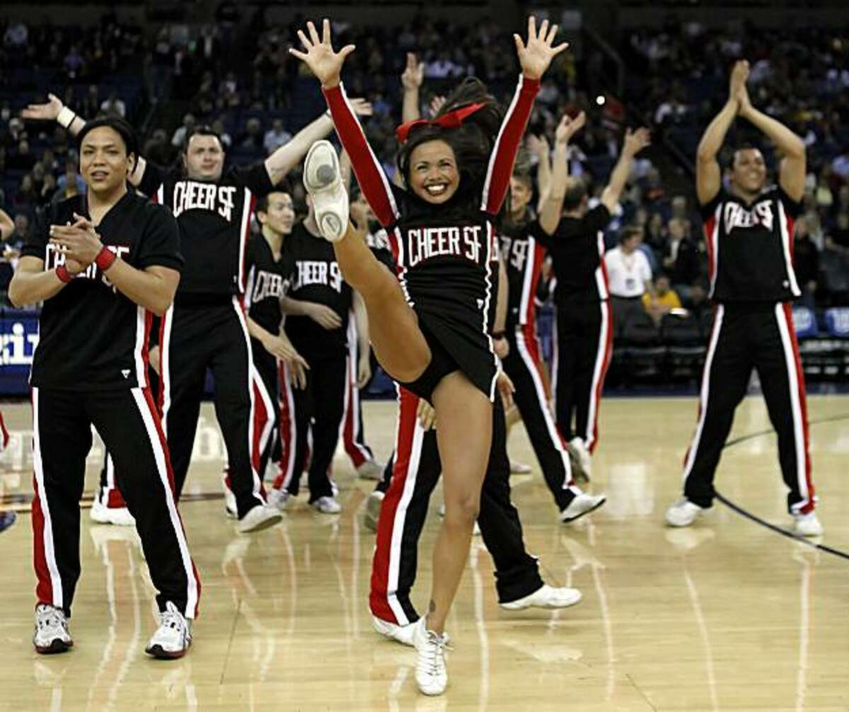 Cheer SF performs during half time at Oracle Arena in Oakland, Calif., on Thursday, March 11, 2010. The Golden State Warriors hosted their first Lesbian, Gay, Bi-Sexual and Transgender Night. A portion of ticket proceeds went to Positive Resource Center, an AIDS organization.