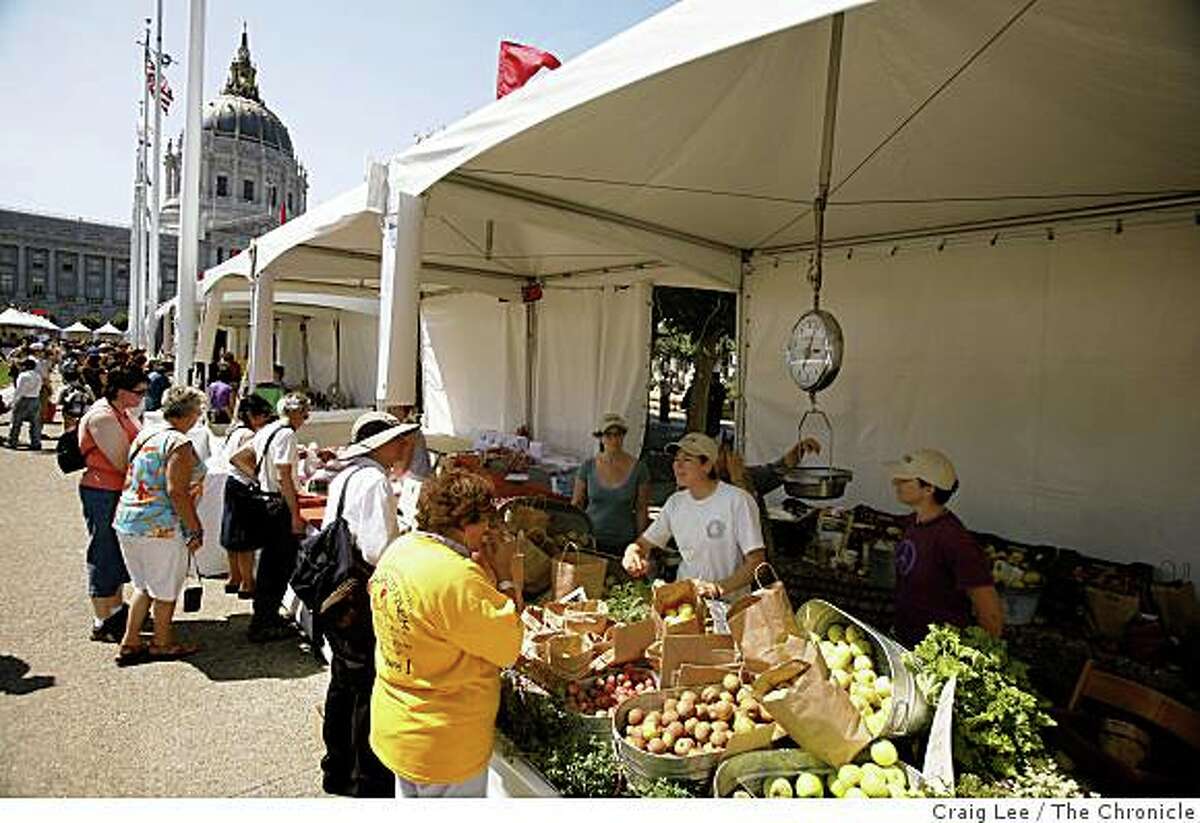 Windrose Farm from Paso Robles, one of the produce stands at the Slow Food Nation Farmers Market in front of City Hall in San Francisco, Calif., on August 29, 2008.