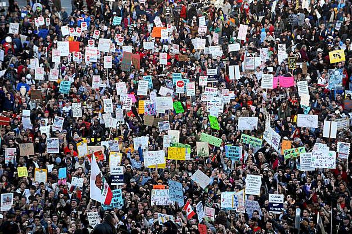 Thousands of protesters fill San Francisco's Civic Center as part of a Day of Action in Defense of Public Education on Thursday, March 4, 2010.