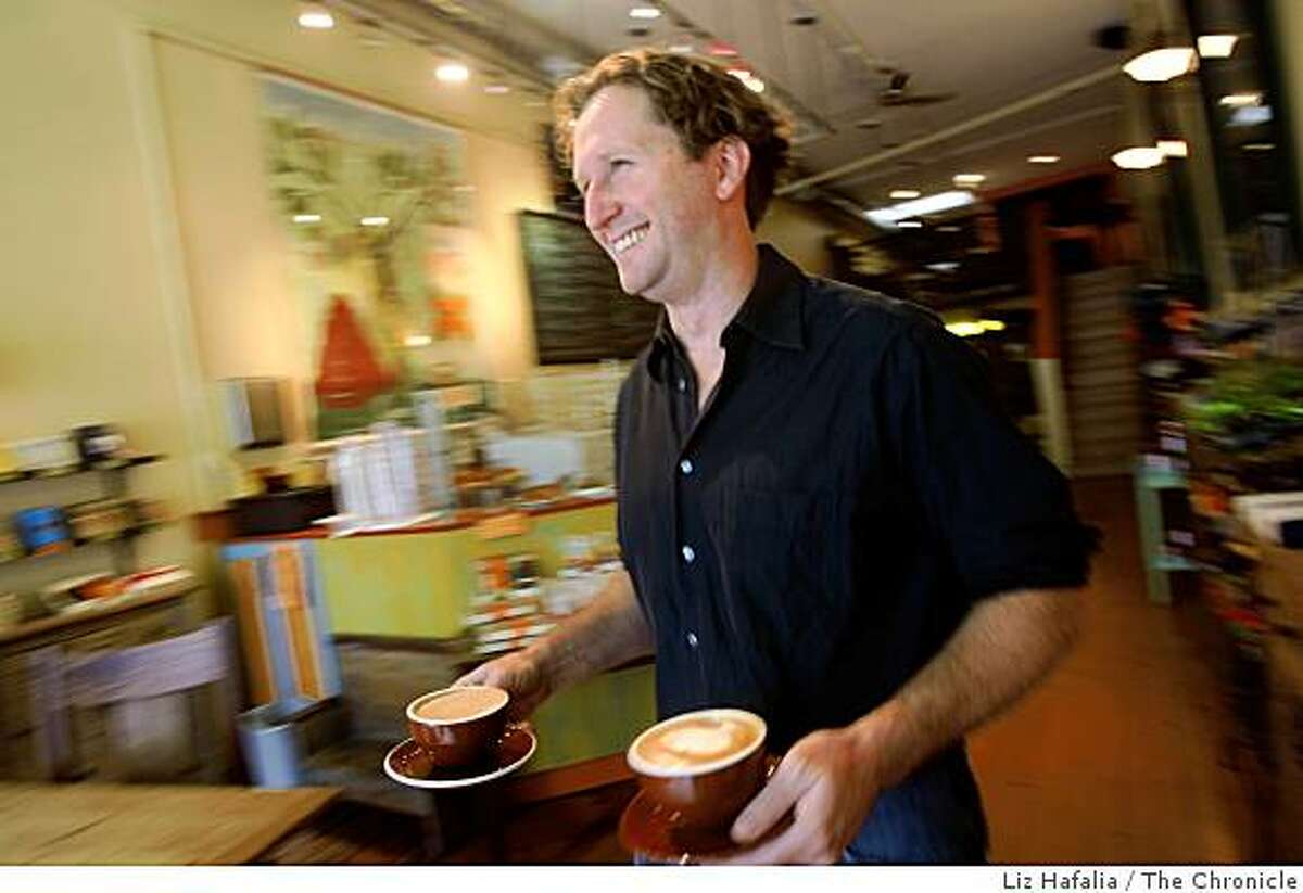 Seneca Klassen, who owns three chocolate cafes in the Bay Area, is curating all the chocolate for Slow Food Nation, a giant food festival that promotes sustainability, eco-friendly farming, and homemade organic foods. He's having his morning mocha hot chocolate at his Fillmore street cafe in San Francisco, Calif., on Monday, August 25, 2008.