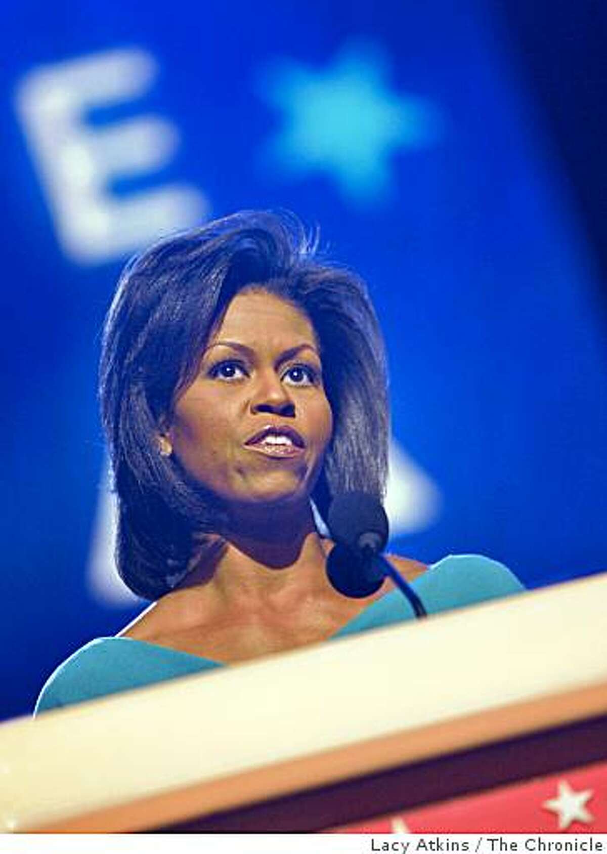 Michelle Obama speaks opening night of the Democratic National Convention, Monday Aug. 25, 2008, in Denver, Colorado.