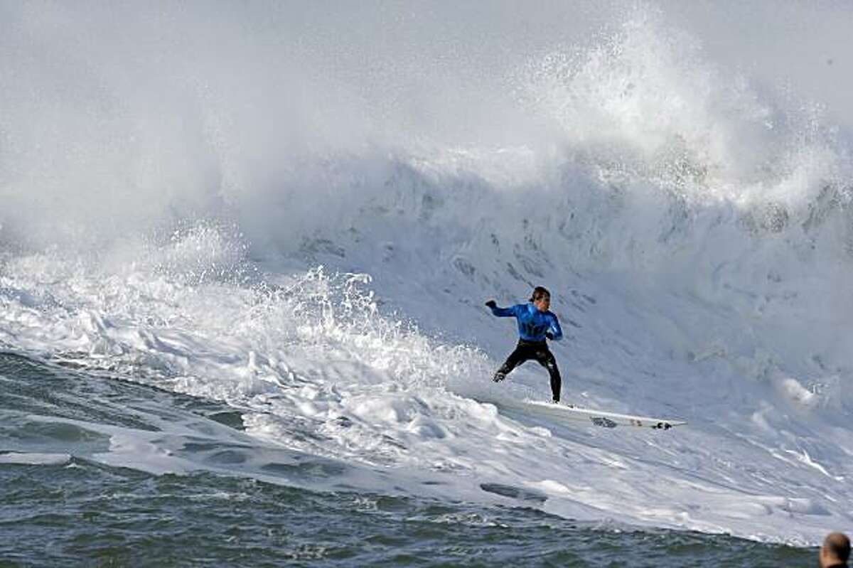 Carlos Burle competes in the final heat of the Mavericks Surf Contest. Surfers from around the globe braved the 50-foot-high swells at Mavericks Surf Contest in Half Moon Bay, Calif., on Saturday, February 13, 2010. Chris Bertish of South Africa was selected the winner.