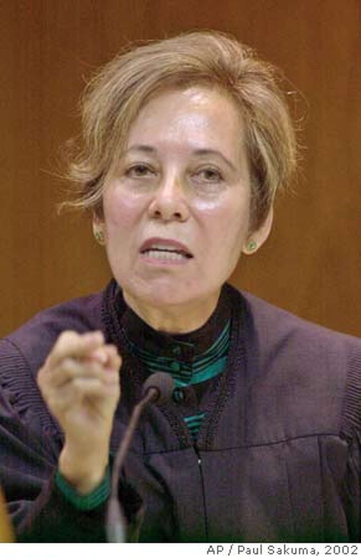 California Supreme Court Justice Joyce Kennard gestures in a courtroom in Fresno, Calif., Tuesday, Oct. 8, 2002. The court begins considering whether the governor has absolute power to overturn the Board of Prison Terms position to parole convicted murderers. (AP Photo/Paul Sakuma) ALSO RAN 8/6/2003 Justice Joyce Kennard writes of balancing the interests of the employers and employees. Theresa McGinnis waited two years before reporting the harassment. Theresa McGinnis waited two years before reporting the harassment. ProductNameChronicle ProductNameChronicle CAT