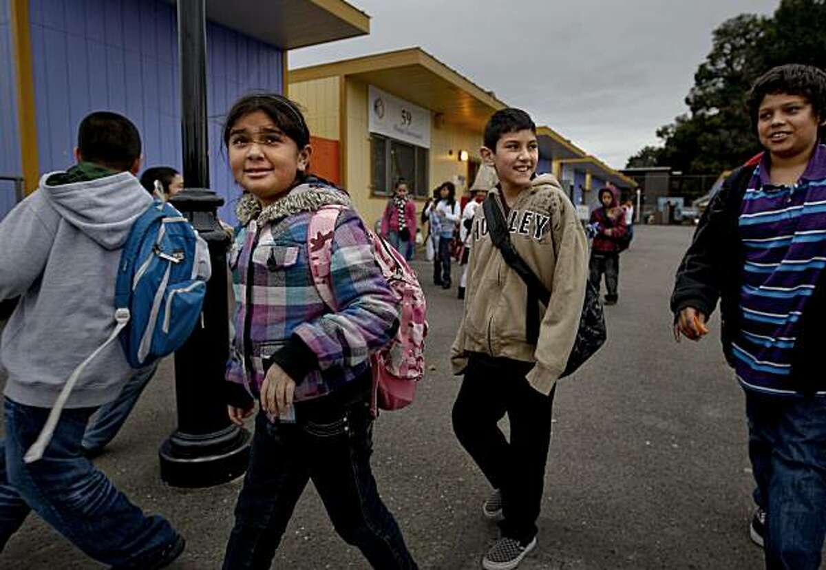 4th and 5th graders at Achieve Academy in Oakland, Calif, on Thursday February 04, 2010, heading for home following a day at school. A new study indicates charter schools are more segregated than are regular public schools, at Achieve Academy the campus is almost 100 percent Hispanic, but represents the community around it.