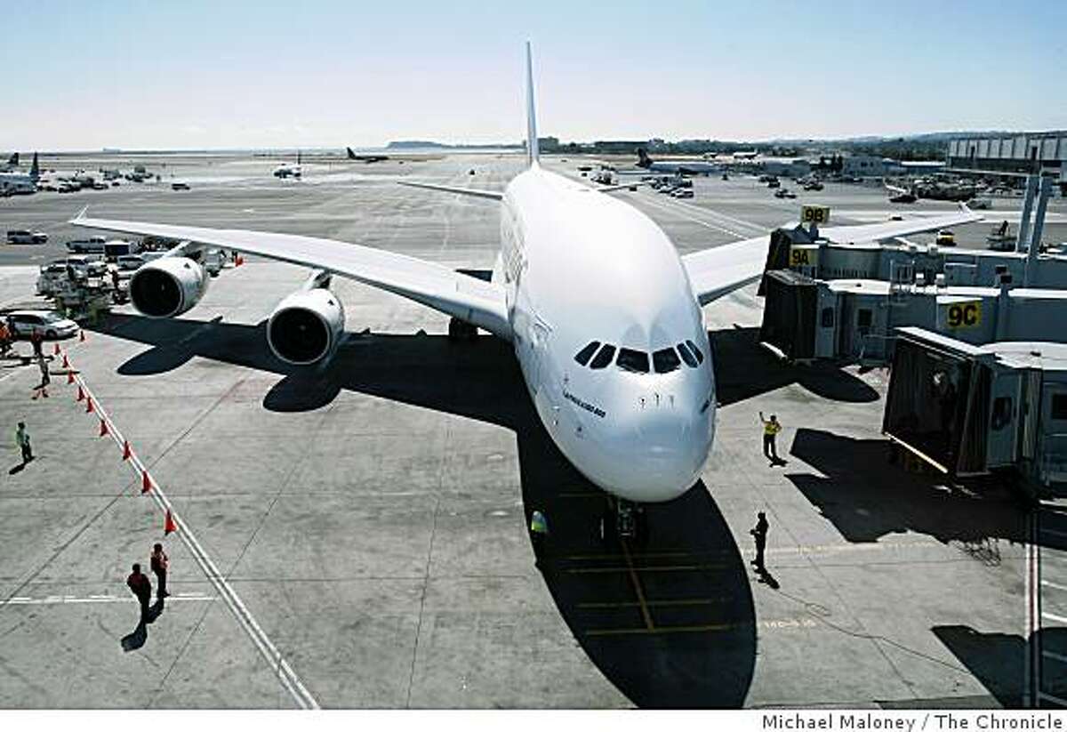 Emirates' decked-out A380 jet drops by SFO Emirates' decked-out A380 jet drops by SFO