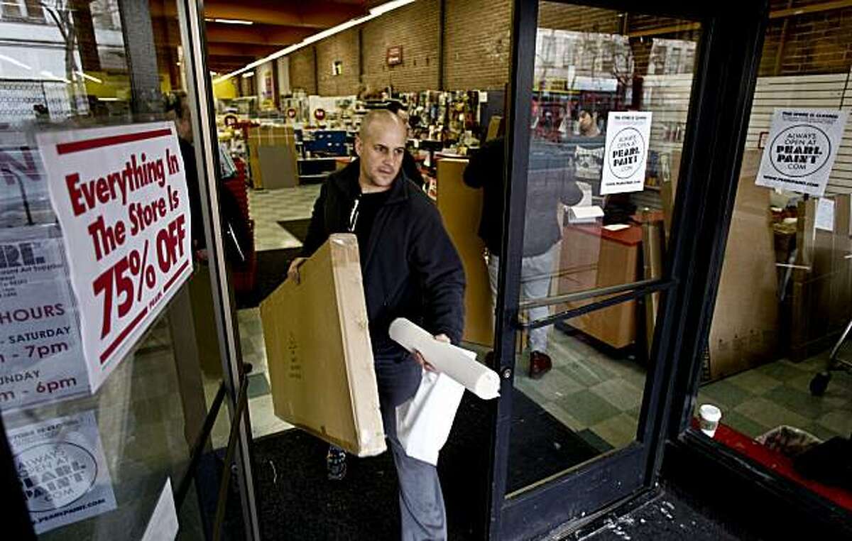 Tom Pierson, of San Francisco, picked up an art easel at 75% off, on Saturday January 30, 2010. The discount art supplier, Pearl is shutting down it's Market Street store in San Francisco,Calif., as well as many others across the country.