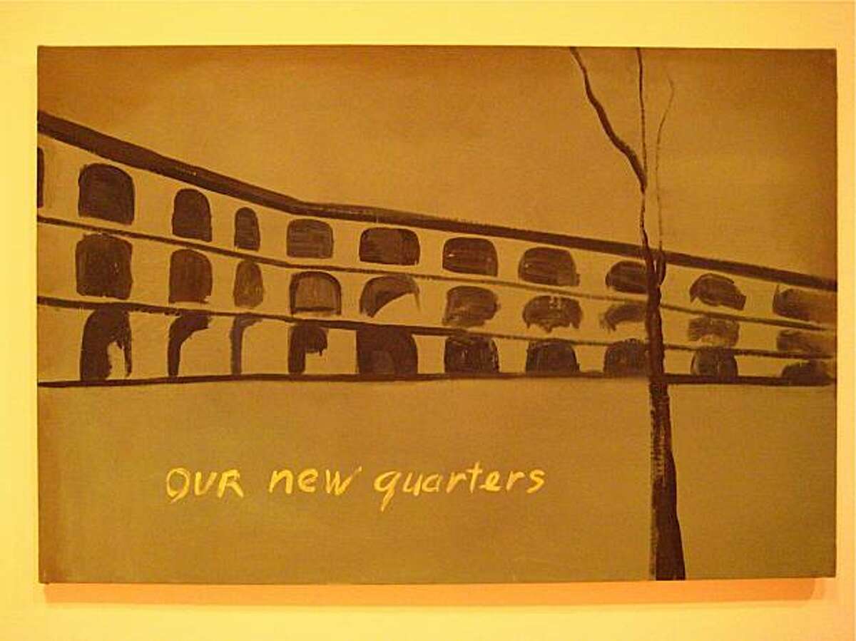 Tuymans' Our New Quarters, 1986, is based on Thierenstadt, a 'model' camp in Czechoslovakia set up by the Nazis as a decoy to obfuscate their true intentions at other camps.