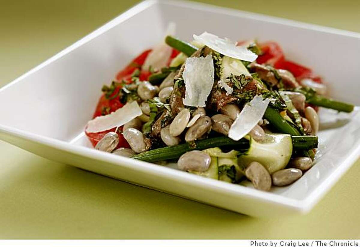 Shelling bean, haricot vert and zucchini salad with anchovies. Photo by Craig Lee / The Chronicle