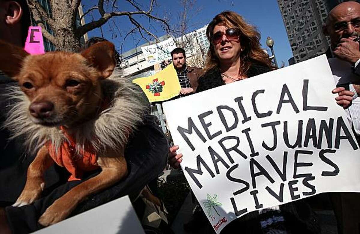 OAKLAND, CA - JANUARY 04: A medical marijuana activist holds a sign during a rally January 4, 2010 in Oakland, California. Dozens of medical marijuna activists held a demonstration outside of the Ronald V. Dellums federal building in Oakland demnanding medical marijuana reform. (Photo by Justin Sullivan/Getty Images)