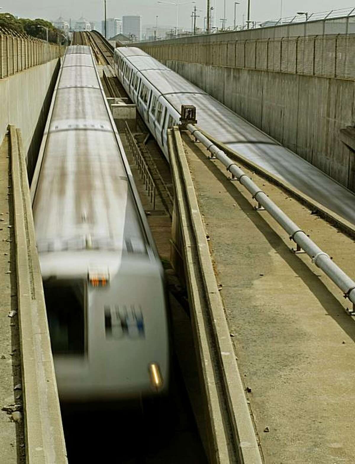 BART trains move into and out of the West Portal tunnel in West Oakland, Calif., on Mar. 7, 2008. State bond money will be used to earthquake retrofit the BART tube that carries thousands of passengers each day into and out of San Francisco, Calif., under San Francisco Bay. Photo by Michael Macor/ San Francisco Chronicle