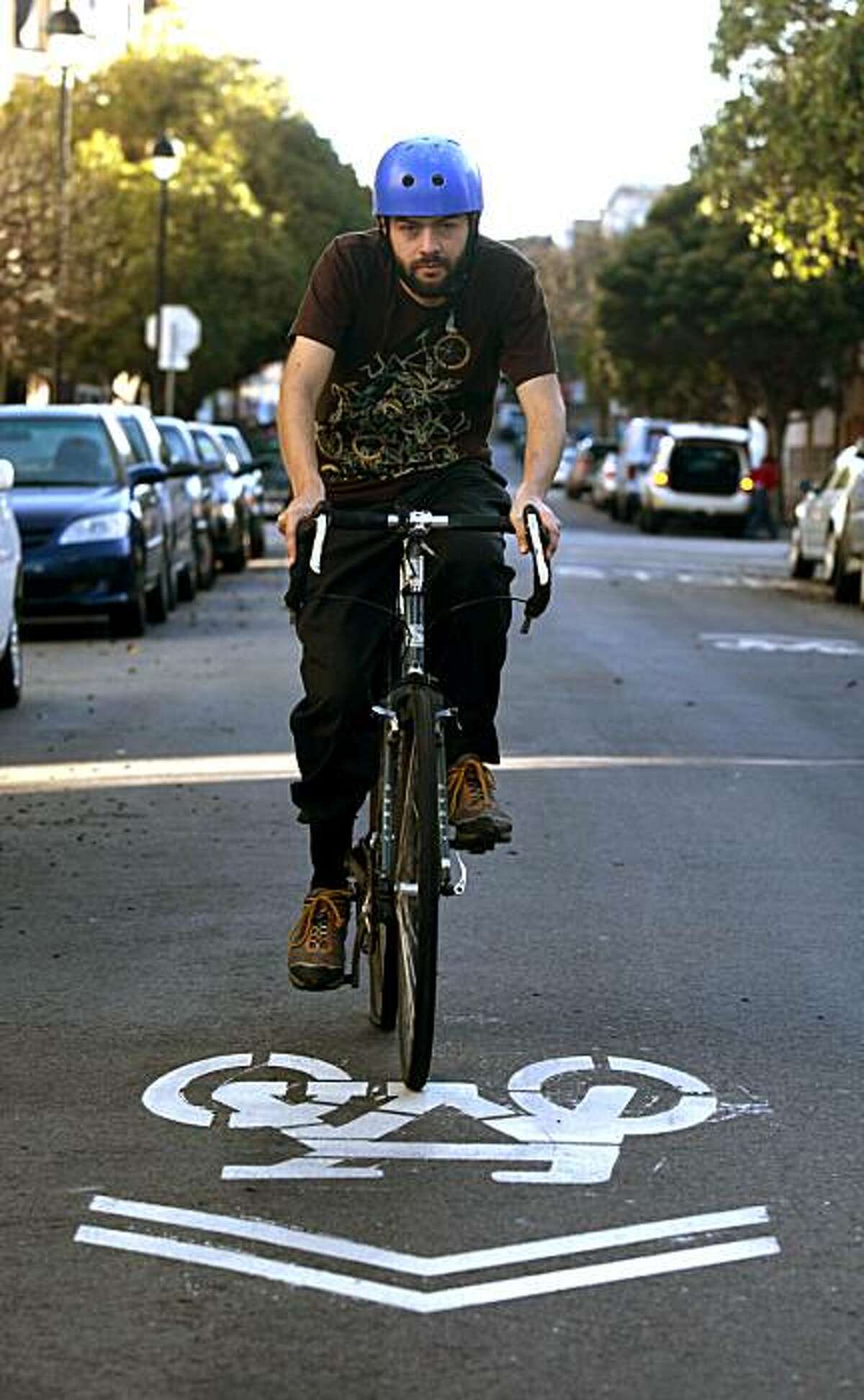 Adam Greenfield of San Francisco, who pledged to live car free in 2009 riding his bicycle in San Francisco.