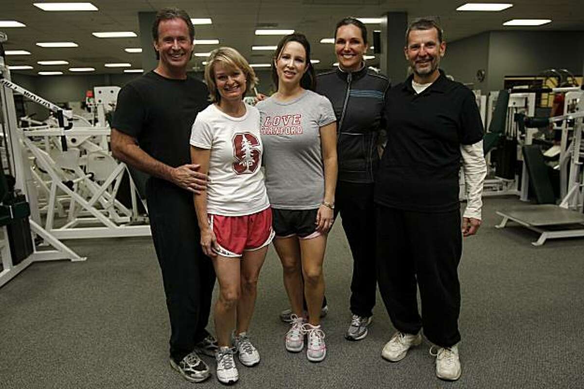 Left to right--David Ferrari, Gaylene Parker, Cecilia Marosi-Hopkins, Mia Gates, and Mike Mainiero enlisted to embark on a 6-week diet and fitness program, complete with weekly weigh-ins, as they have a first meeting at Fitness 101 gym in Menlo Park, Calif., on Thursday, October 1, 2009.