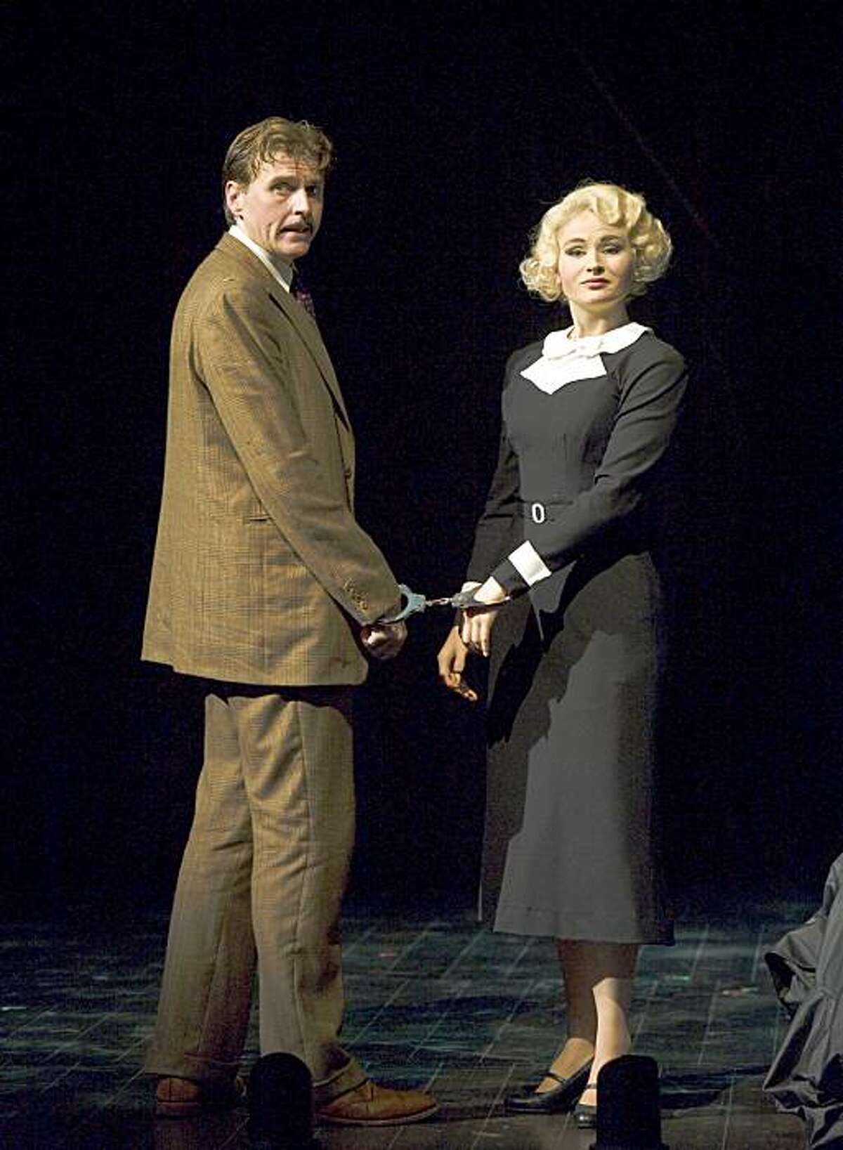Ted Deasy and Claire Brownell in the national tour of "Alfred Hitchcock's The 39 Steps."