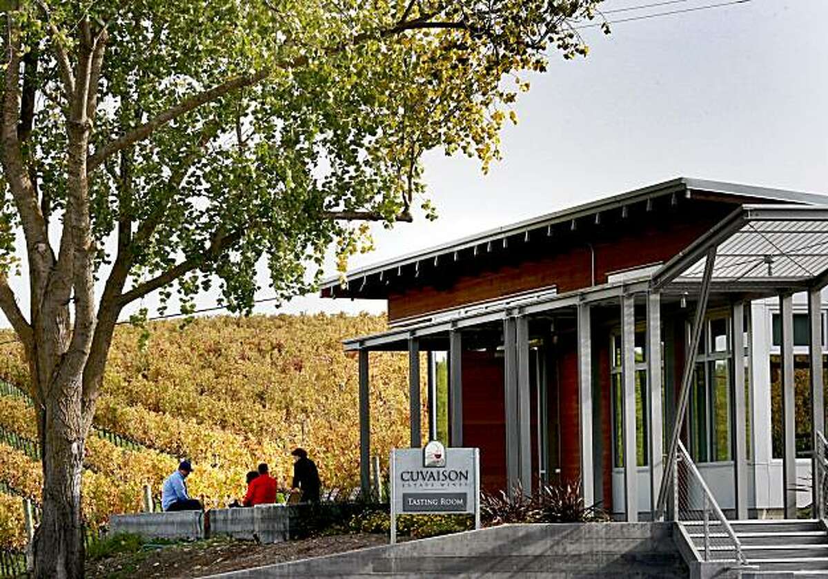 The Cuvaison tasting room is right in the middle of acres of vineyards on the property. The Cuvaison tasting room in the Carneros region features a modern decor with sweeping views of nearby vineyards in Napa, CA