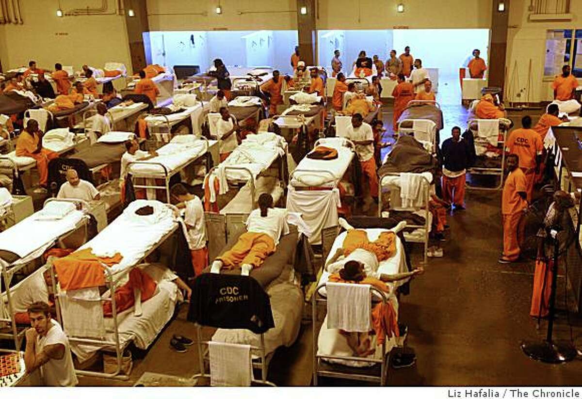 Inmates in the reception center of San Quentin prison in San Rafael, Calif., on Tuesday, May 20, 2008.