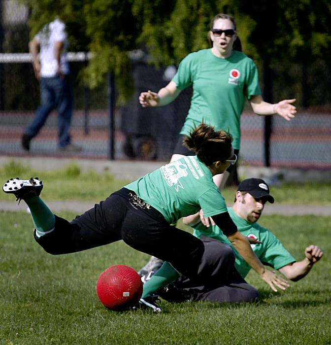 Grownups get a kick out of kickball