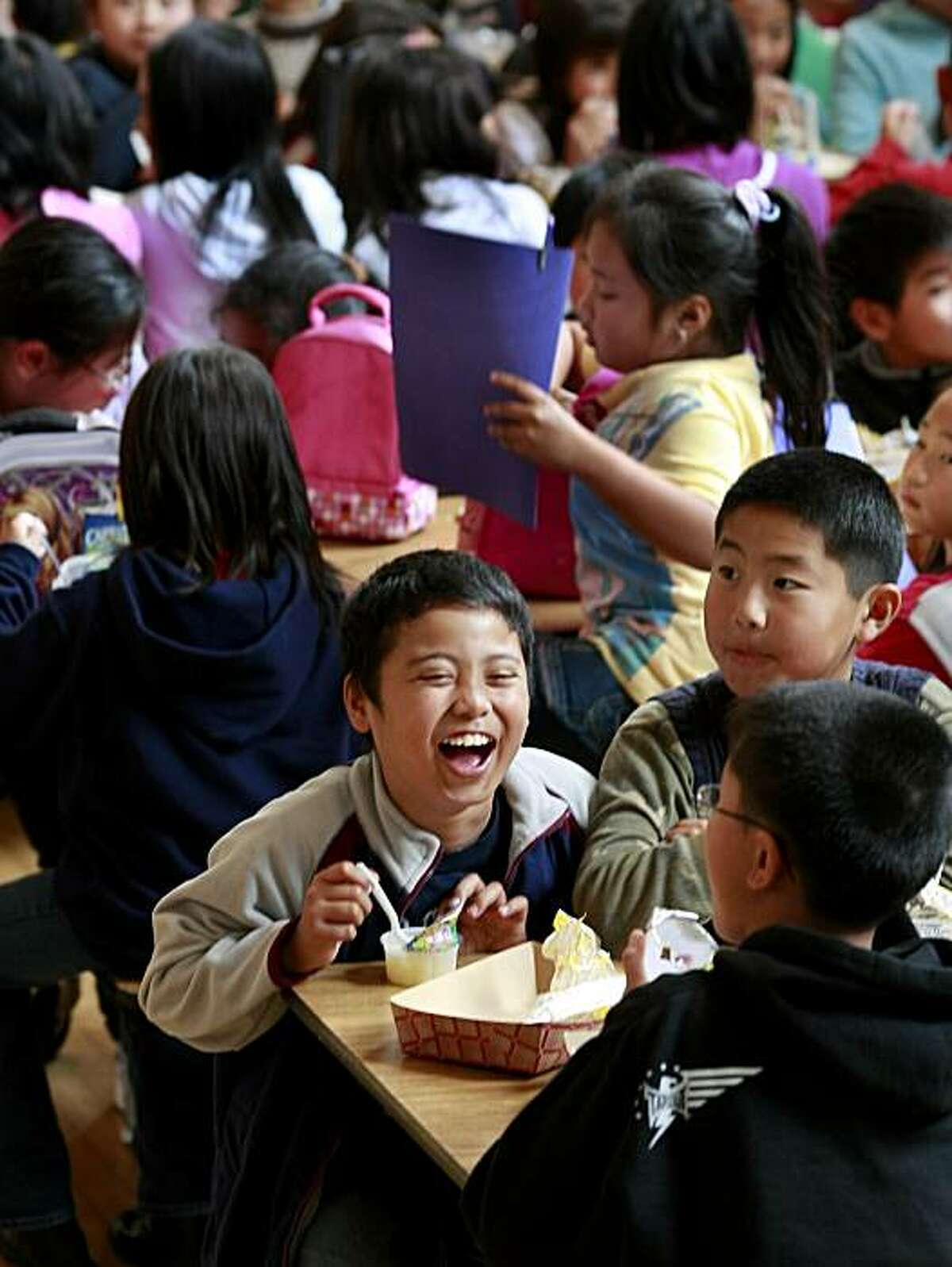 Fifth grader Jolas Feliz laughed as he was joined by classmates at lunchtime. Around 500 students at the Francis Scott Key Elementary School in San Francisco's Sunset district are served by the school lunch program and officials are proud of their efforts keeping the children fed every school day. The San Francisco School district has had problems managing the school lunch program and has recently lost some federal funding.