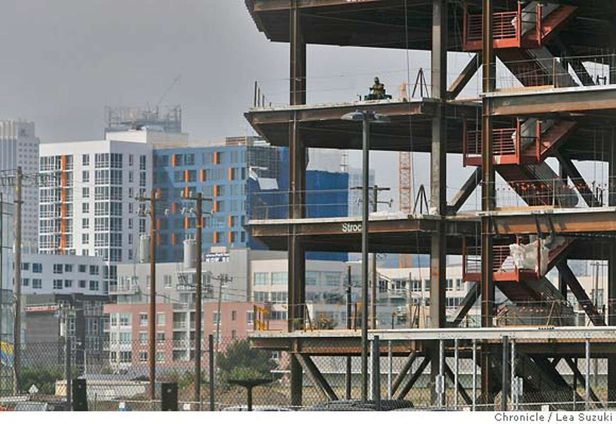 Mission Bay shows all the signs of growth as the biotech industry continues to grow in San Francisco and the Bay Area in San Francisco on Monday, May 19 2008. A building under construction along Owens Street is seen against the background of San Francisco. Photo By Lea Suzuki/ San Francisco Chronicle