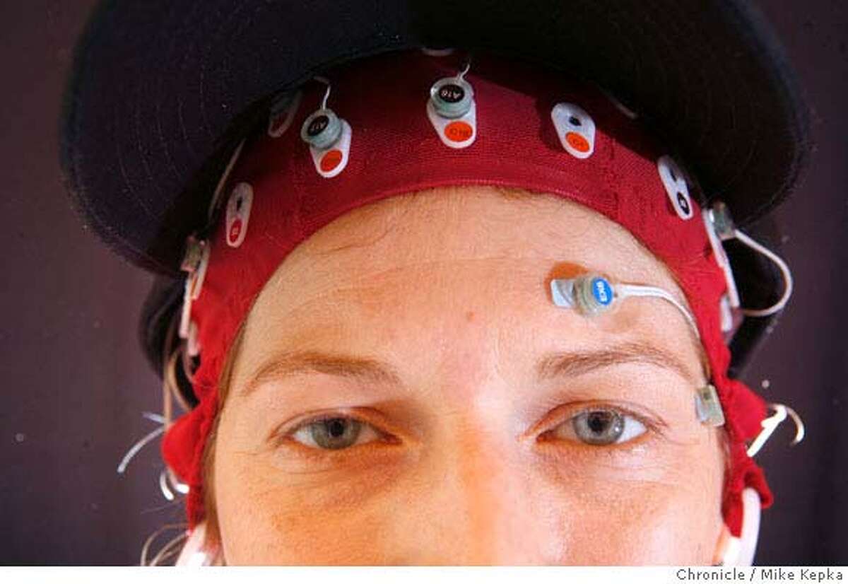 ###Live Caption:Diane Gibbs, director of marketing events at NeuroFocus poses for a photograph wearing 32 EEG sensors attached to her head on Monday, May, 12, 2008 in Berkeley, Calif. The Berkeley based company analyses brain waves in order to better target marketing strategies for it clients who want to know what part of a commercial or TV show most effectively communicated an intended message. Photo by Mike Kepka / San Francisco Chronicle###Caption History:Diane Gibbs, director of marketing events at NeuroFocus poses for a photograph wearing 32 EEG sensors attached to her head on Monday, May, 12, 2008 in Berkeley, Calif. The Berkeley based company analyses brain waves in order to better target marketing strategies for it clients who want to know what part of a commercial or TV show most effectively communicated an intended message. Photo by Mike Kepka / San Francisco Chronicle###Notes:(cq)###Special Instructions:MANDATORY CREDIT FOR PHOTOG AND SAN FRANCISCO CHRONICLE/NO SALES-MAGS OUT