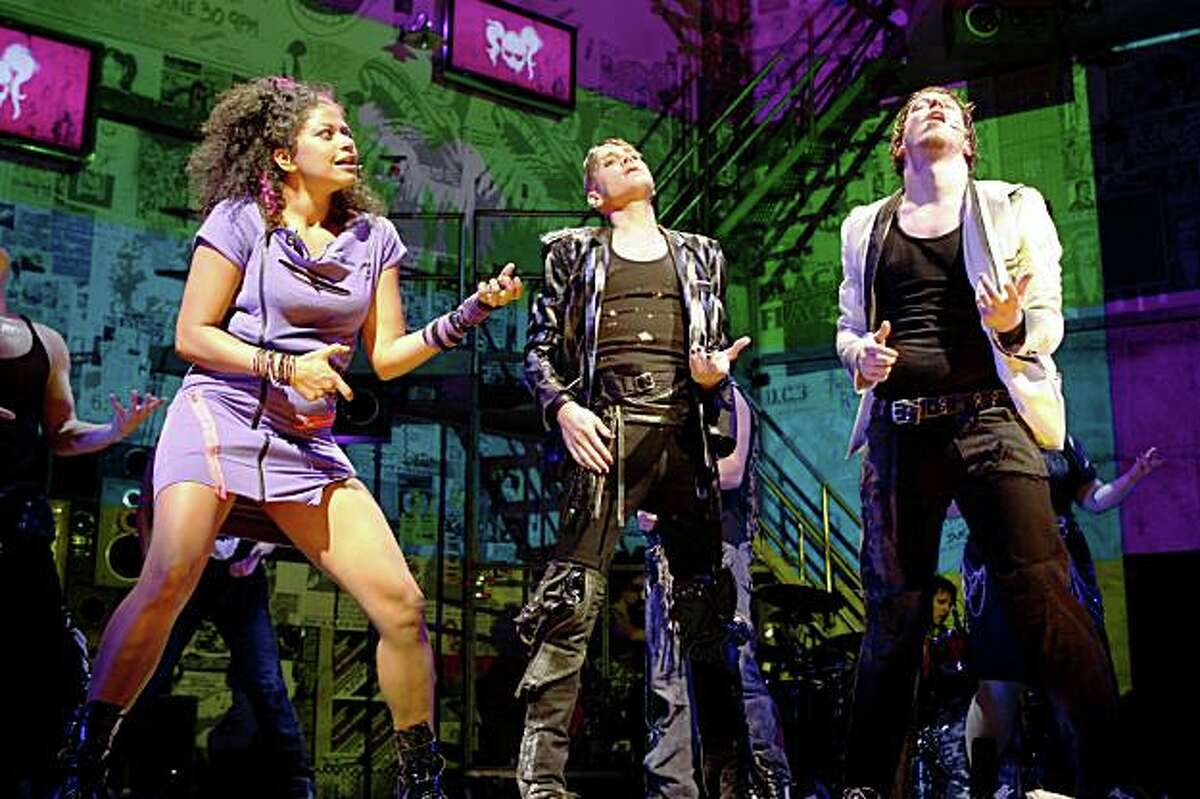 Rebecca Naomi Jones playing Whatsername, Tony Vincent (middle) playing St. Jimmy, and John Gallagher, Jr. (right) as Johnny during the final dress rehearsal for Berkeley Rep's Roda Theatre world premiere of "American Idiot, " a new musical adaptation of Green Day's album of same name, directed by Michael Mayer in Berkeley, Calif., on Thursday, September 3, 2009.