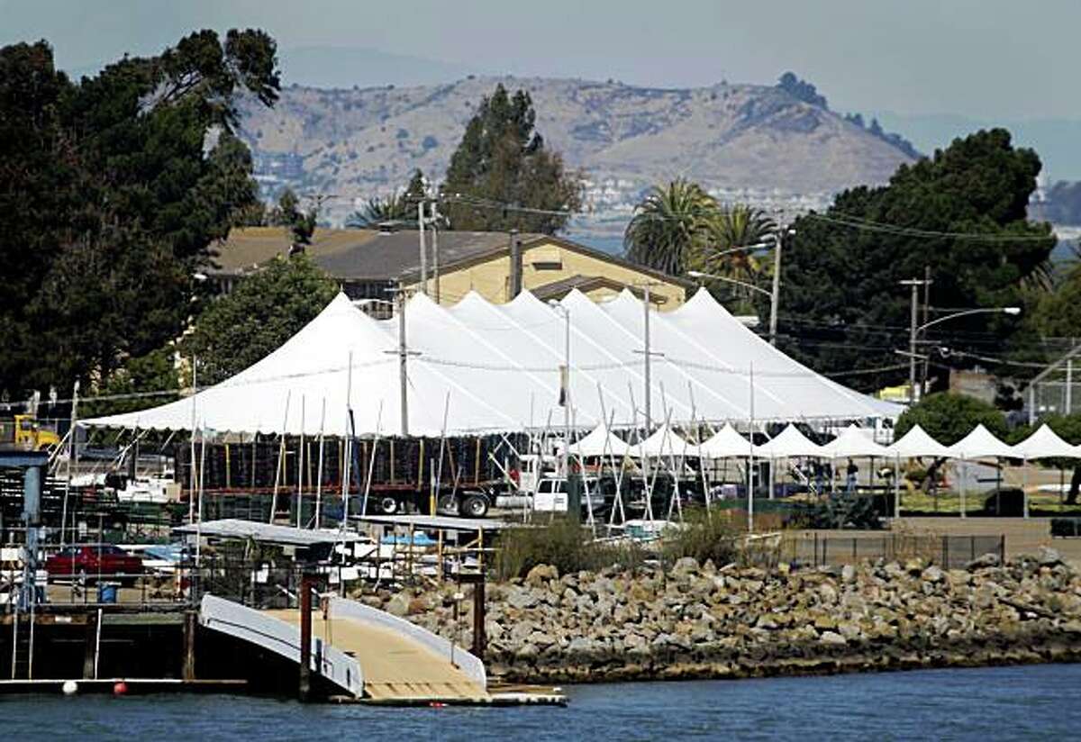 A large tent is erected on Treasure Island for the Oracle OpenWorld party in San Francisco, Calif., on Tuesday, Sept. 29, 2009.