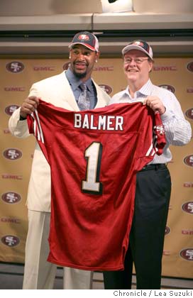 Kentwan Balmer of the San Francisco 49ers looks on before a