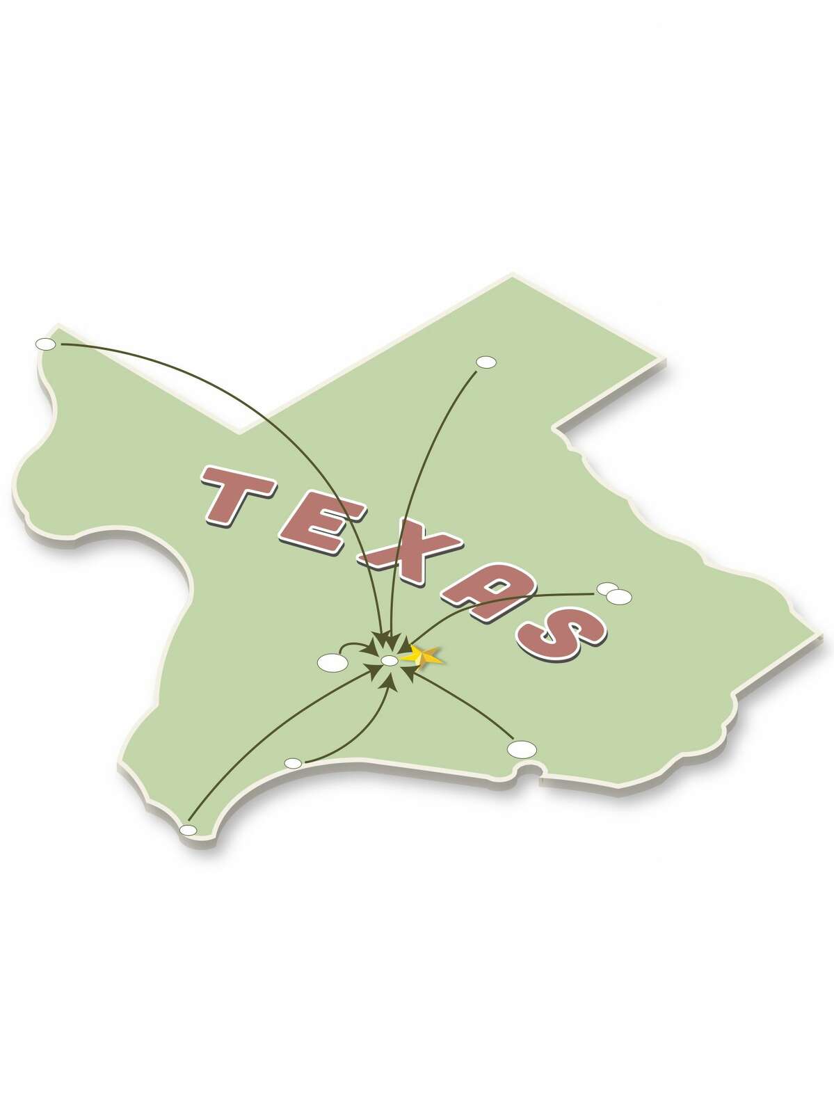 Map of central Texas with arrows flowing from different points.