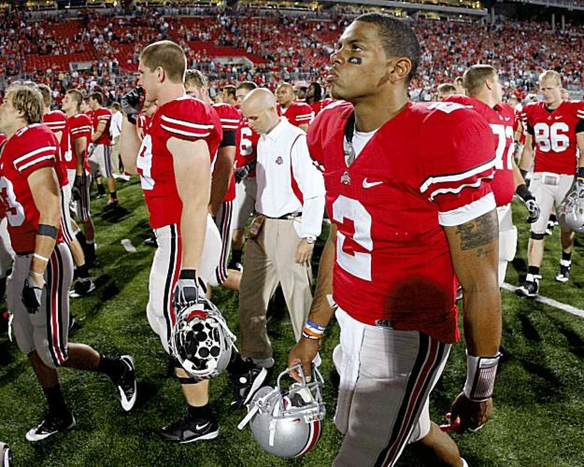 COLUMBUS, OH - SEPTEMBER 13: Terrelle Pryor #2 of the Ohio State Buckeyes leaves the field after losing 18-15 to the Southern California Trojans on September 13, 2009 at Ohio Stadium in Columbus, Ohio. (Photo by Gregory Shamus/Getty Images)