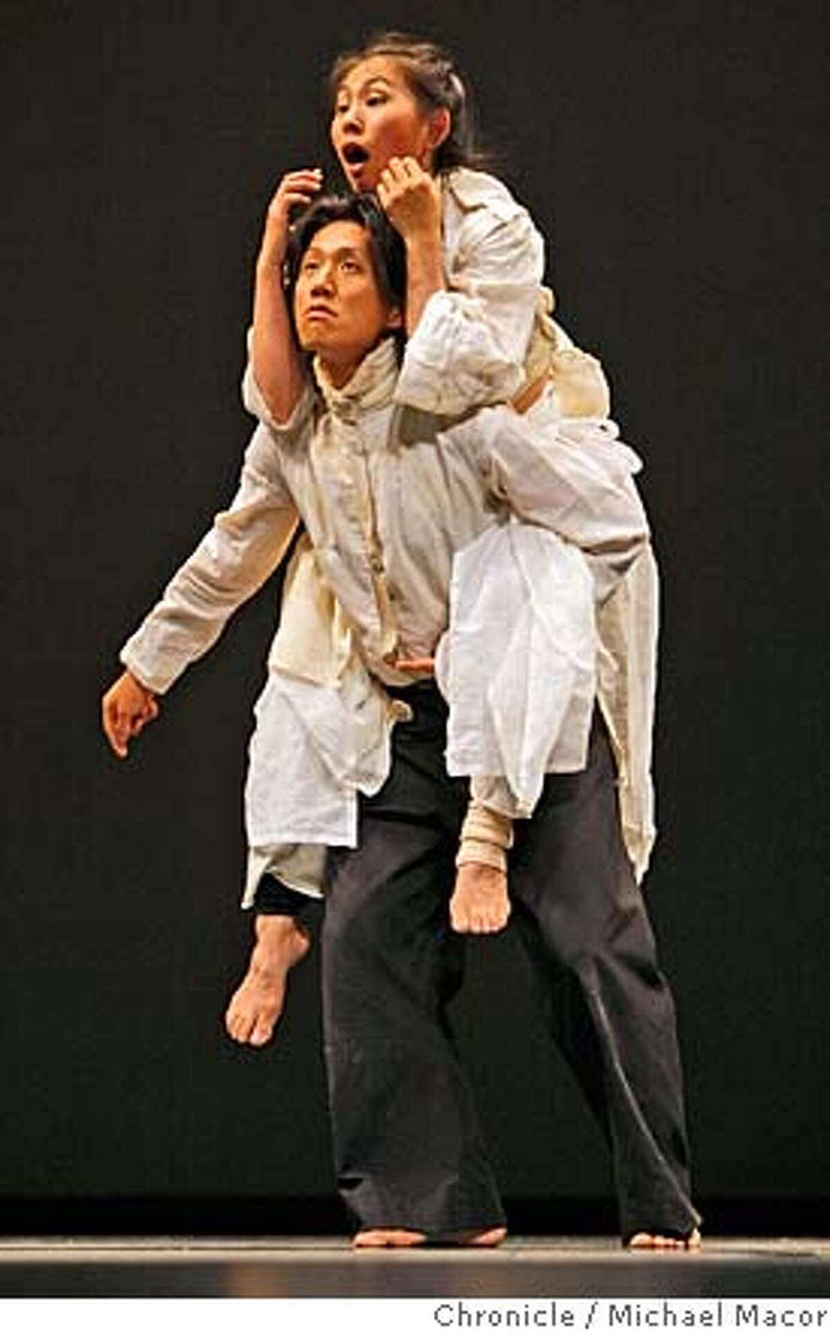 ###Live Caption:Dancers, Sherwood Chen and Dohee Lee, in the production of 'INKBOAT" at the Yerba Buena Center for the Arts in San Francisco, Calif., during rehersals on April 16, 2008. Photo by Michael Macor/ San Francisco Chronicle###Caption History:Dancers, Sherwood Chen and Dohee Lee, in the production of 'INKBOAT" at the Yerba Buena Center for the Arts in San Francisco, Calif., during rehersals on April 16, 2008. Photo by Michael Macor/ San Francisco Chronicle###Notes:Local choregrapher Shinichi lova-Koga brings his world premire of "inkBoat", to the Yerba Buena Center for the Arts.###Special Instructions:Mandatory credit for Photographer and San Francisco Chronicle No sales/ Magazines Out