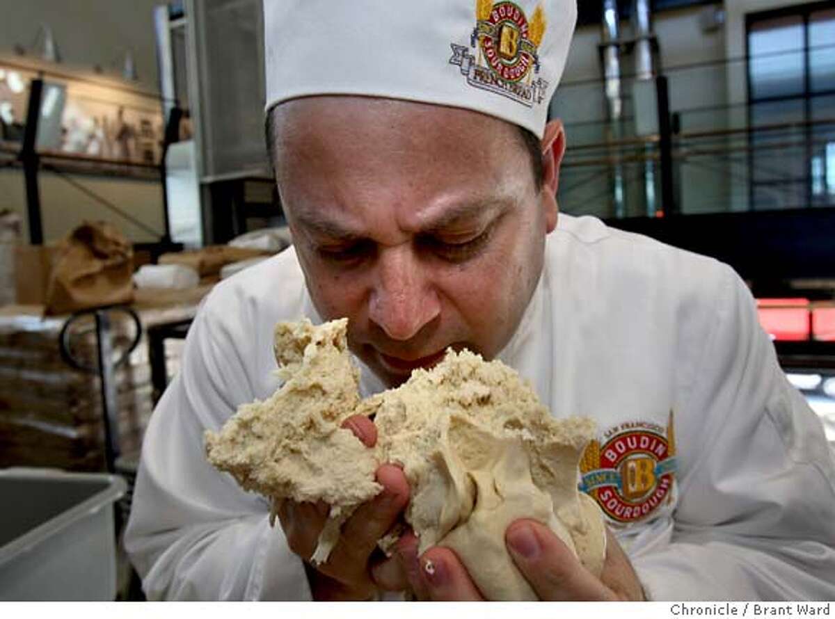 ###Live Caption:Master Baker Fernando Padilla inhales the yeasty aroma of his 150 year old sourdough starter he uses to bake Boudin breads. Bread prices are skyrocketing especially for the flour used by sourdough bread makers like Boudin Bakery in San Francisco, Ca. on Thursday, April 10, 2008. Photo by Brant Ward / San Francisco Chronicle###Caption History:Master Baker Fernando Padilla inhales the yeasty aroma of his 150 year old sourdough starter he uses to bake Boudin breads. Bread prices are skyrocketing especially for the flour used by sourdough bread makers like Boudin Bakery in San Francisco, Ca. on Thursday, April 10, 2008. Photo by Brant Ward / San Francisco Chronicle###Notes:###Special Instructions: