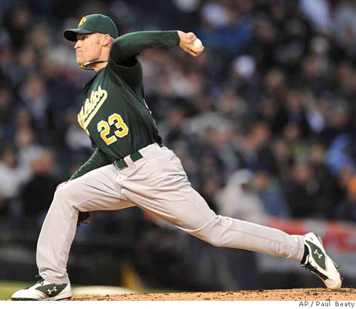 ###Live Caption:Oakland Athletics' pitcher Greg Smith throws against the Chicago White Sox in a baseball game in Chicago Monday, April 14, 2008. (AP Photo/Paul Beaty)###Caption History:Oakland Athletics' pitcher Greg Smith throws against the Chicago White Sox in a baseball game in Chicago Monday, April 14, 2008. (AP Photo/Paul Beaty)###Notes:Greg Smith###Special Instructions:EFE OUT