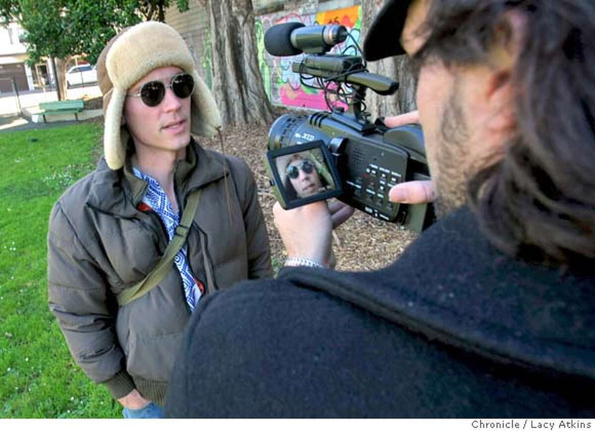 Actor David Carr-Berry, left, is filmed by director Bill Bowles for a original podcast , Monday March 17, 2008, in San Francisco, Ca. Photo by Lacy Atkins / San Francisco Chronicle