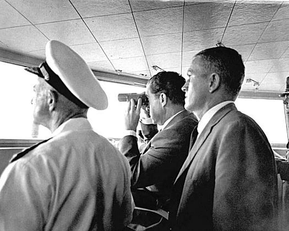 U.S. President Richard Nixon Watches the recovery of the Apollo 11 crew from aboard the USS Hornet in the Pacific Ocean.