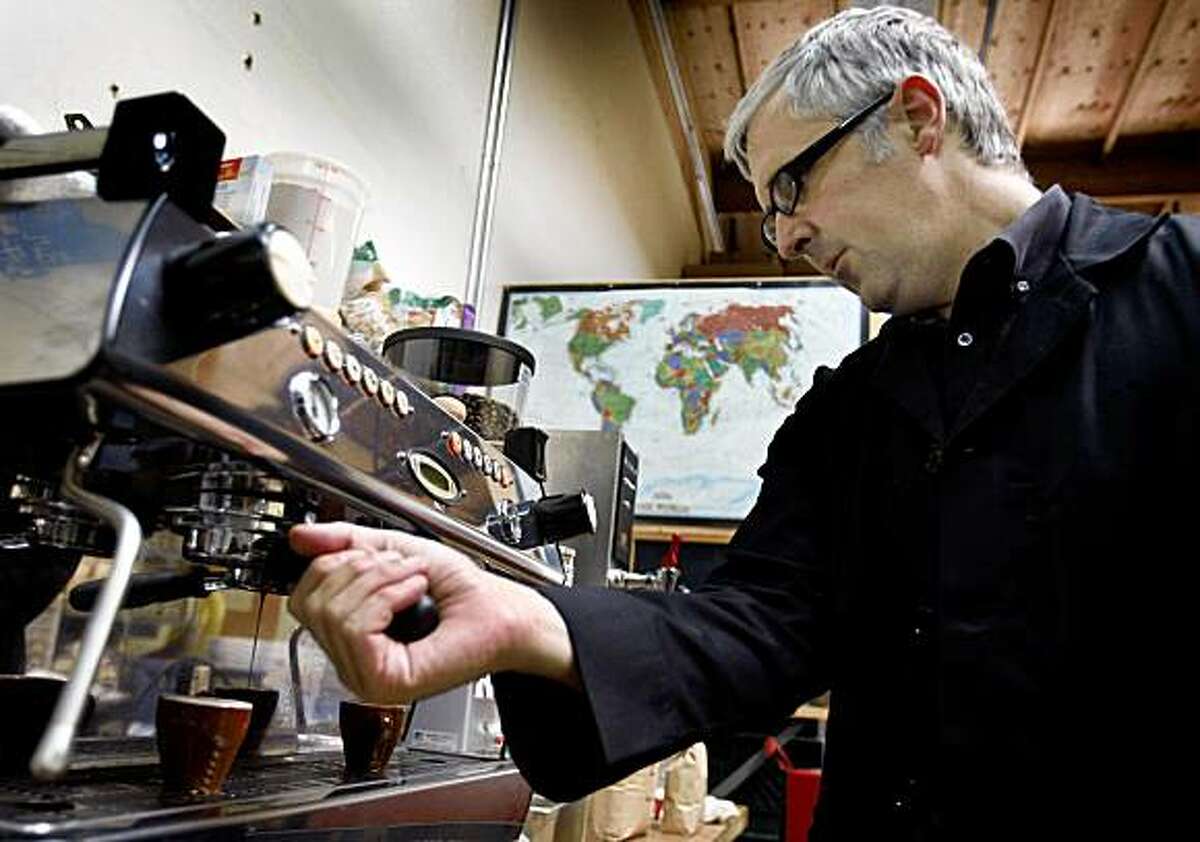 James Freeman makes an espresso at his Blue Bottle Coffee Co. roasting plant in Oakland, Calif., on Tuesday, June 30, 2009.
