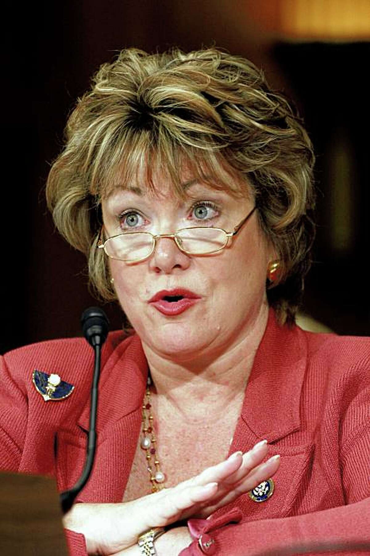 Rep. Ellen Tauscher, D- Calif. testifies on Capitol Hill in Washington, Tuesday, June 9, 2009, before the Senate Foreign Relations Committee hearing on her nomination to become Undersecretary of State for Arms Control and International Security. (AP Photo/Harry Hamburg)