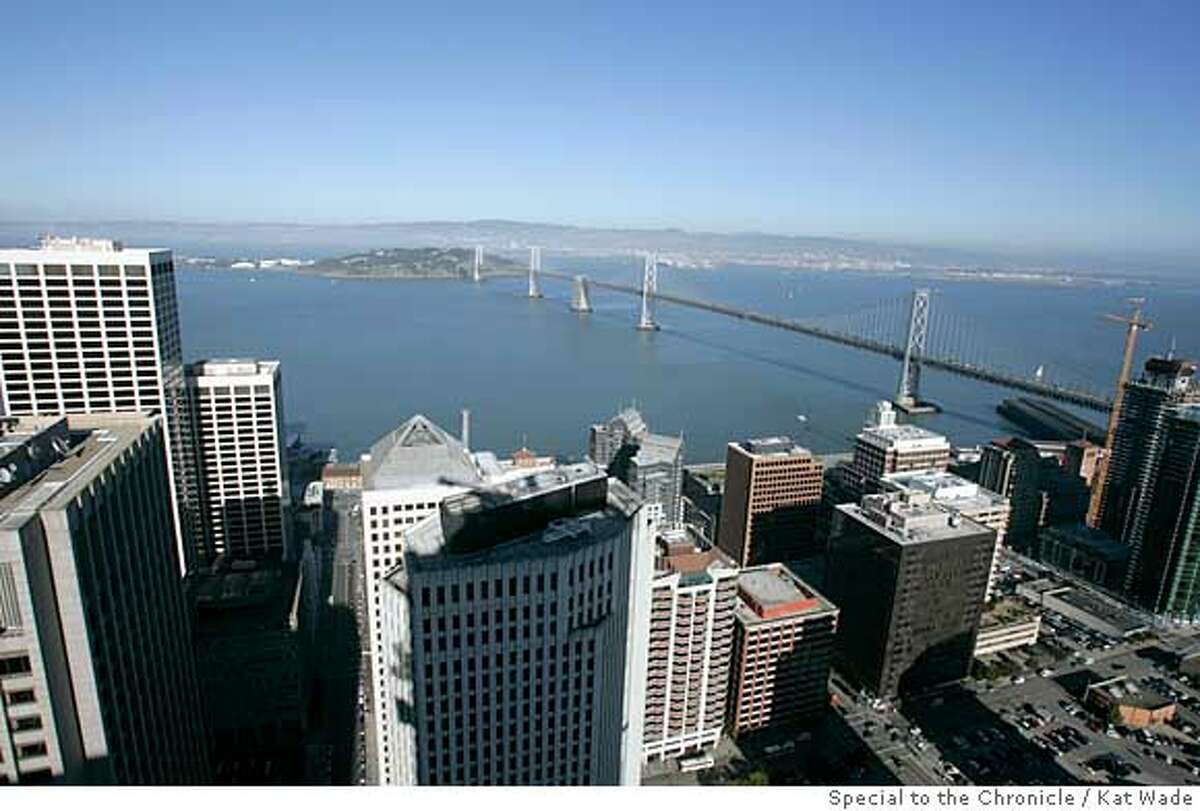An eastern view of the Bay Bridge fron the penthouse that an anonymous man has agreed to pay $10 million dollars for at the luxury Millennium Tower on Mission Street now under construction on Friday, February 15, 2008 in San Francisco, Calif. Ran on: 02-16-2008 An anonymous buyer has paid $11 million for the unfinished penthouse at the Millennium Tower.