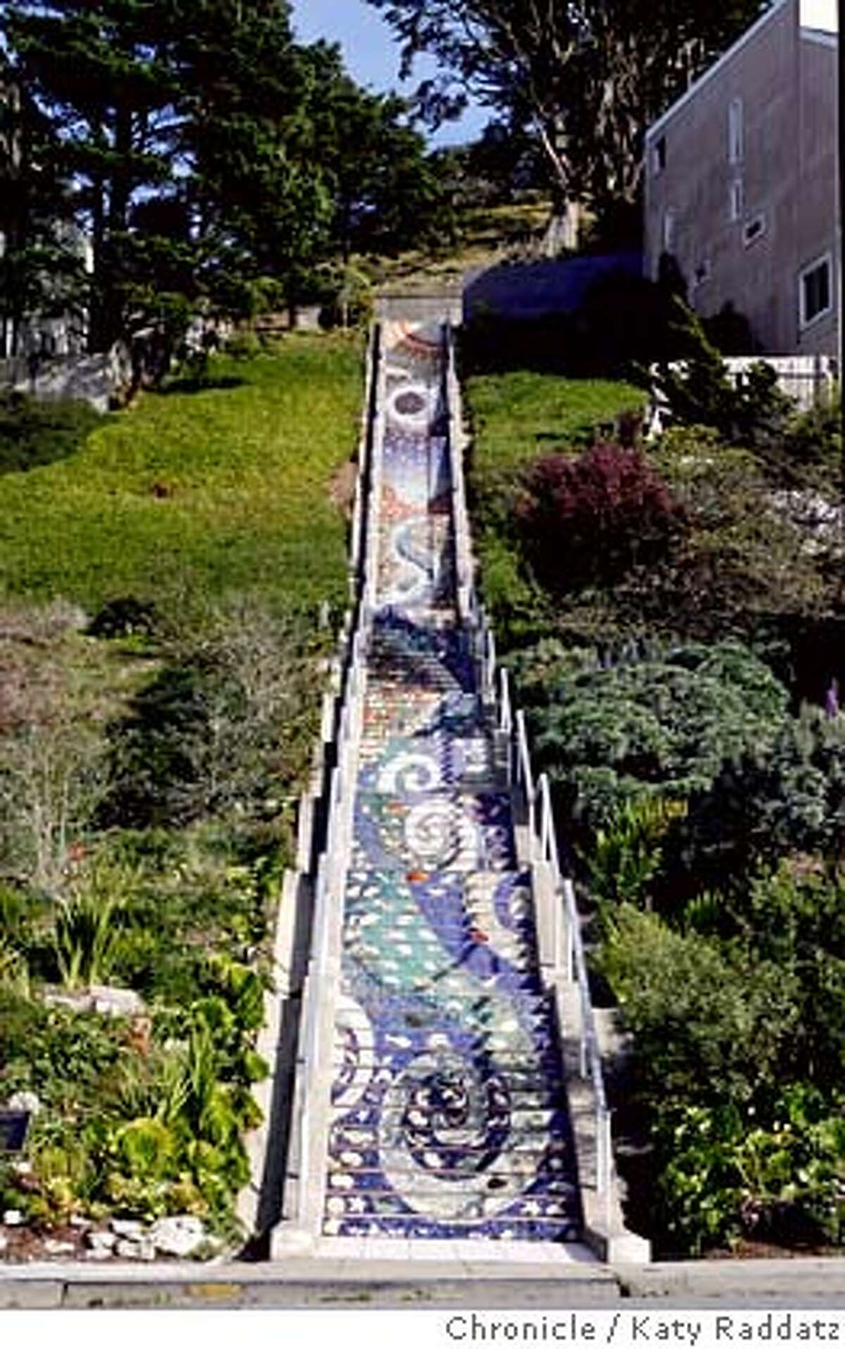 URBAN14 The lovely mosaic staircase which begins on 16th Ave. and Moraga, and leads up to Grandview Park in San Francisco. These pictures were made on Thursday, Feb. 7, 2008, in San Francisco, CA. KATY RADDATZ/The Chronicle MANDATORY CREDIT FOR PHOTOG AND SAN FRANCISCO CHRONICLE/NO SALES-MAGS OUT